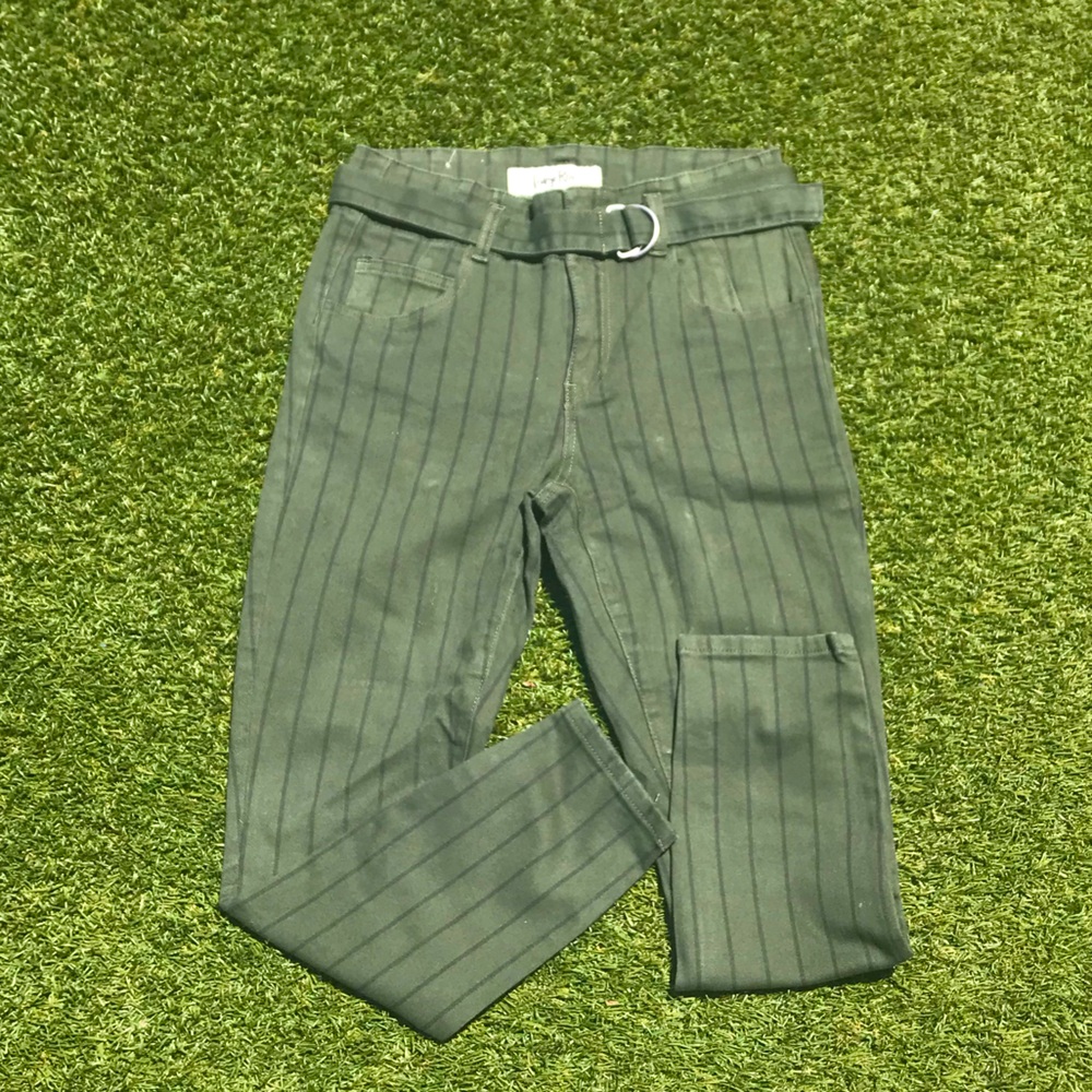 Indigo Rein Green Striped Belted Pants